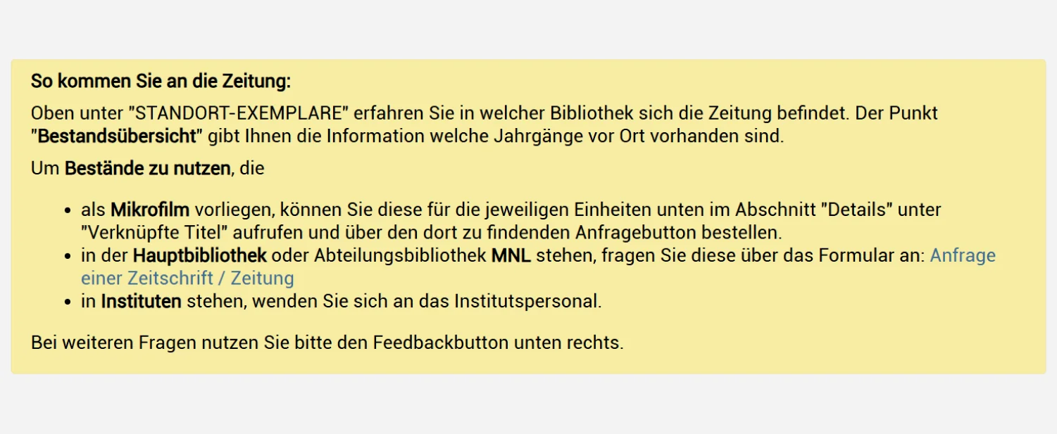 Screenshot aus dem Suchportal bonnus: "So kommen Sie an die Zeitung"