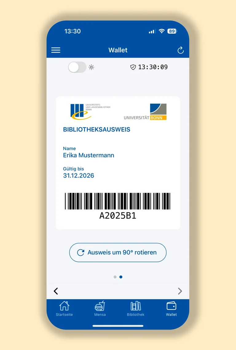 Screenshots des Bibliotheksausweises in der Uni Bonn App