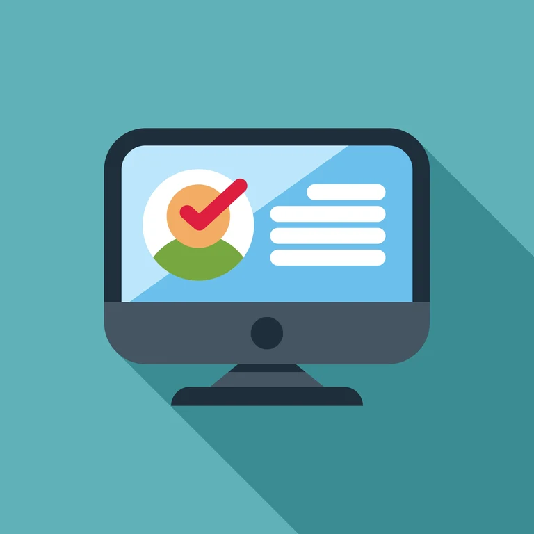 Illustration eines Monitors, der einen verifizierten Account anzeigt.